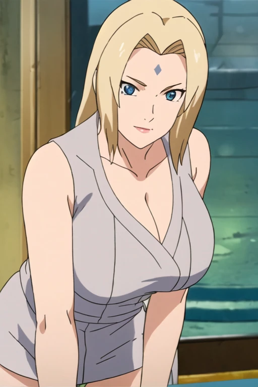 Masterpiece, Tsunade, big breasts, sleeveless, bare shoulders, to throw, 1 girl, kiss, absurdities, detailed, ultra high definition