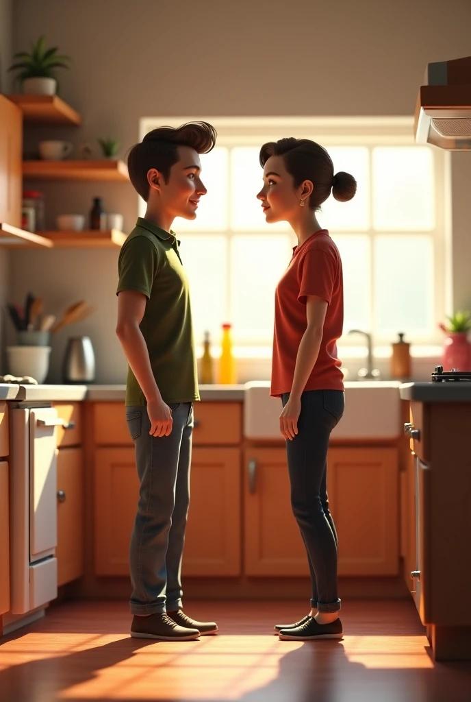 2 people in kitchen talking