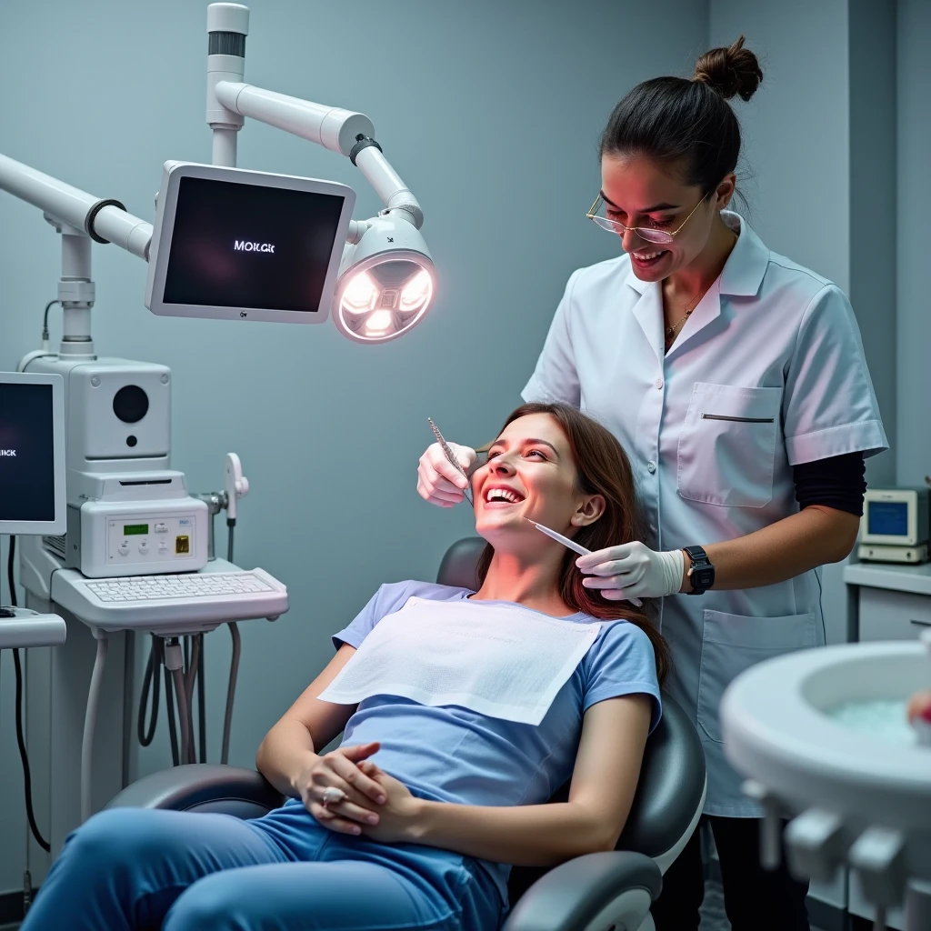 Mulher araradoada recebendo seus dentes examinados por um dentistaa, dentista, facial precision, facial, by Gina Pellón, Detalhe ultra facial, by Amelia Peláez, Directed by: David Ruby, 🤬 🤮 💕 🎀, Detalhe facial requintado, Directed by: Luis Miranda, Directed by: Emma Rios, symetrical facial, esthetic, Directed by: Judith Gutierrez