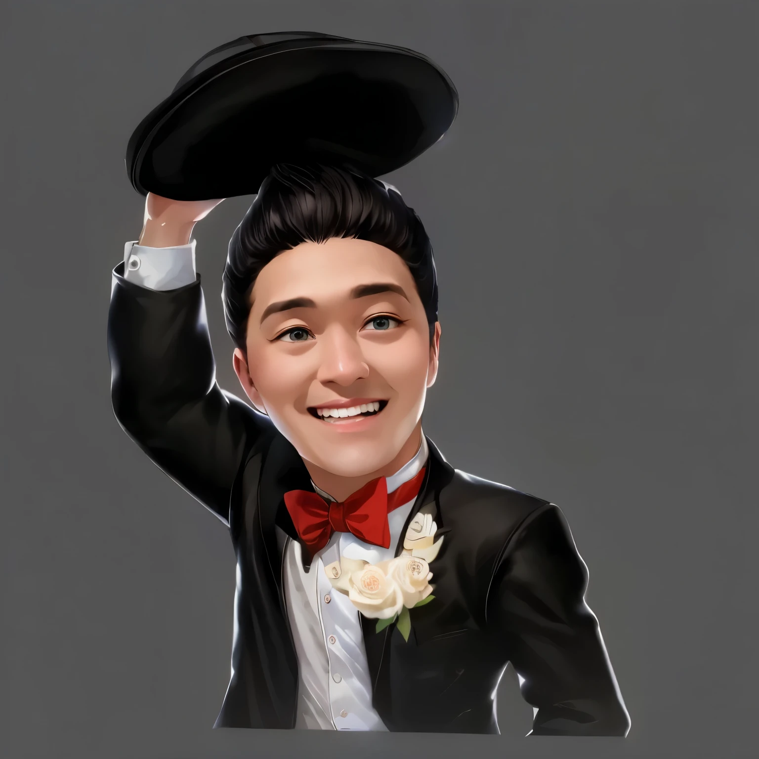 masterpiece, top quality, hand-painted style character , Best Quality, Official Art , Stephen Chow, holds a hat in her hand ,Wearing a suit,Tie,Handsome face,Surprised expression,lol,Happy, has a delicate and handsome face ,电影Actor,Stephen Chow明星, Beautiful eyes ,lol容,Handsome face, with extremely detailed eyes and faces, Long eyelashes, masterpiece, high quality , perfect face, 微lol ,Perfect Fingers, Perfect Anatomy , Perfect Arms, Male celebrity,Handsome face, Actor, hand-painted style character ,2.5D, ( Highest Quality ,16K, high resolution , masterpiece:1.2), super detailed,( hand-painted style character , realistic :1.37),HDR, Ultra HD, studio lighting , Super Fine Painting , clearly focused, Physically Based Rendering , Extreme Detailed Description ,Professional, The bright colors , Dramatic Lighting , Light and Dark Contrast, Mystery,joy,, surrealistic ,fantasy