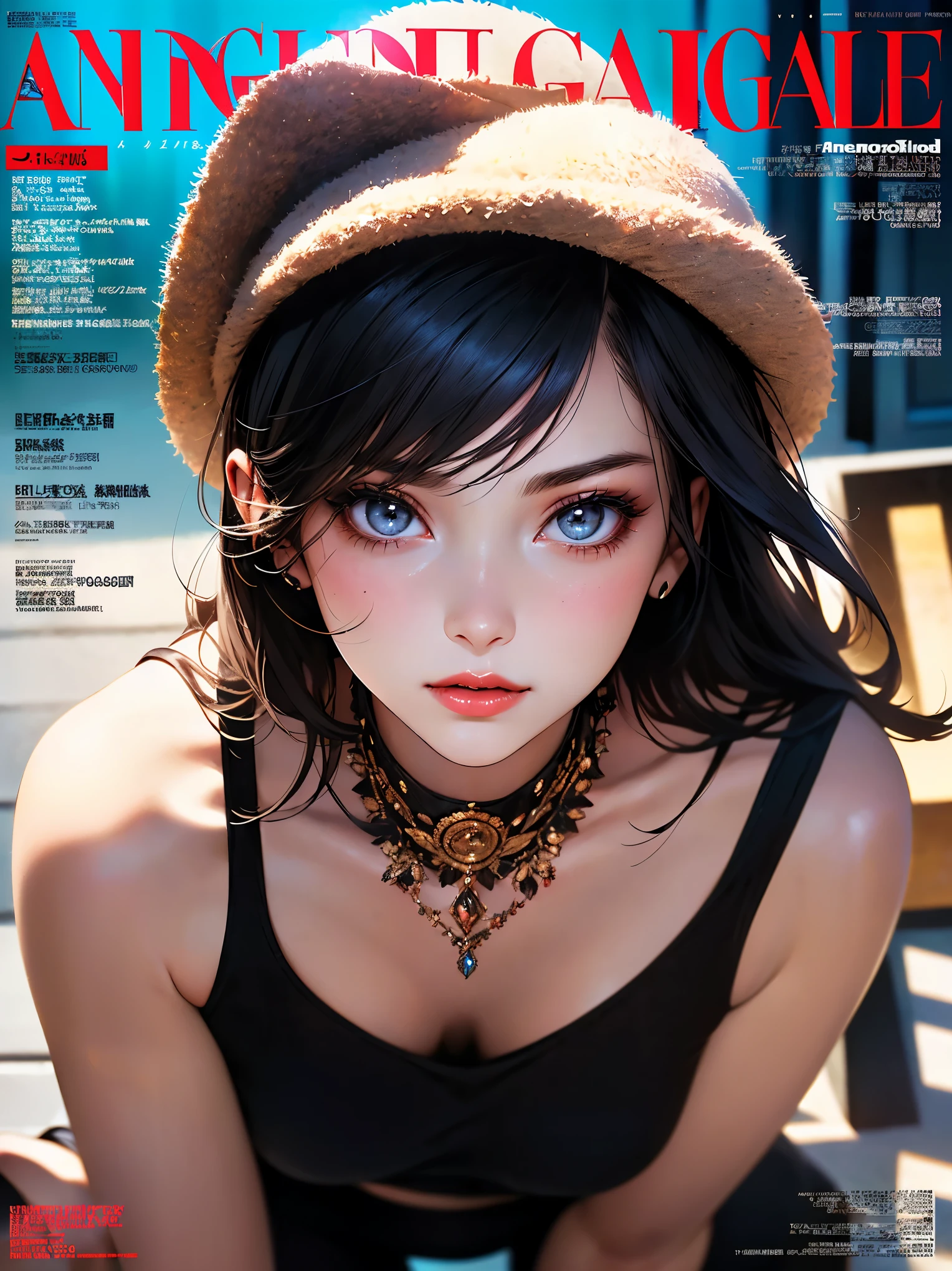 (( best quality )),(Ultra high resolution),( very detailed),( Detailed explanation ),(( best CG )),( Best Works of Art ), Ultra Precision Art, Amazing Painting Art ,( Contemporary Art with Fine Details:1.5),( Fashion Magazine Cover:1.8), ( Female Fashion Model Wearing a Hat at an Angle :1.6),( Beautiful, Well-groomed Face :1.5), gradient depiction :1.6,Powerful Gaze:1.4,( wearing a hat at an angle :1.3),Tops:1.3,Open Jumper :1.3, hotpants:1.4