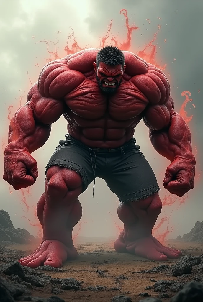 Red Hulk (marvel), iconic pose, pronounced muscles and jaggedskin, A simple transparent background contrasts with the subject, highlighting every detail on the subject, Hyperrealistic, high-key image, high key lighting image, ultra high res, sharp focus, highly detailed, Surrealism, Photorealistic, from side, 8k, high details, high quality, highres, best quality