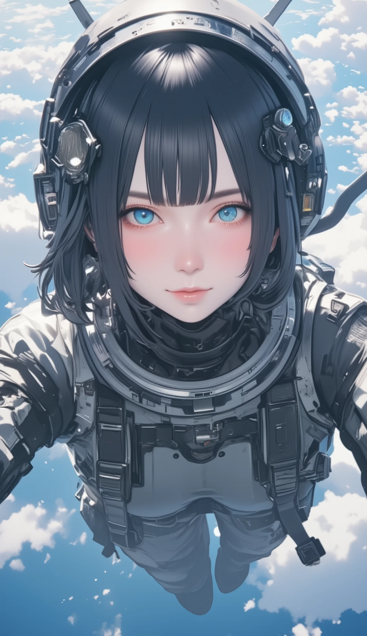ultra-realistic 、 photorealistic、 Beautiful Japanese Woman、 Clear White Skin、最新の軍事Fighterの操縦席、 flying in the sky、Masterpiece、 face during the POV 、 detailed information is displayed on all surfaces of the helmet。.、 beautiful eyes、 taken with the most advanced pilot 'Astronaut's spacesuit 、Fighter、LCD display 、Mister.々 information is displayed 、Front shot、 shot with a wide-angle lens