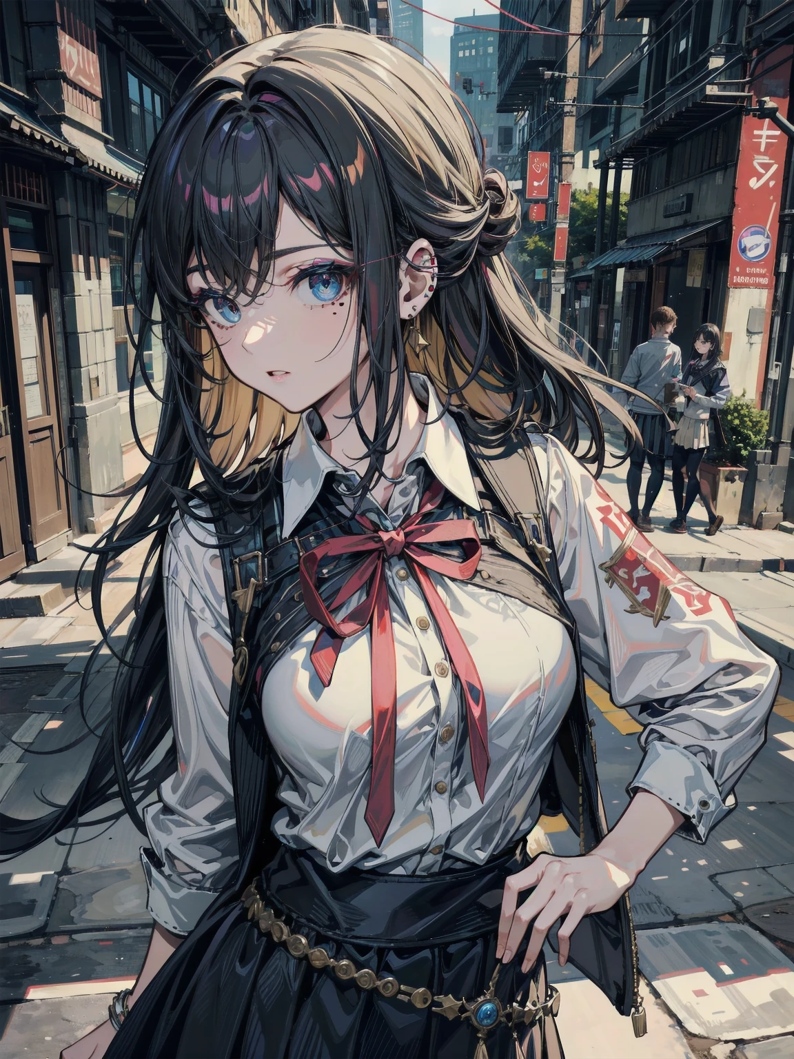 (masterpiece:1.2, Highest quality), (Actual Photos, Intricate details), (1 female, alone, Upper Body, Small breasts) ,whole body,Clothes:underwear:Shave your head、Twin tails、boldな髪色にしたり,Twin tails、Dramatic makeup,Unconventional fashion choice behavior:traitor、Disobedient、Create mixed media art、experiment with different subcultural values:Personality、Genuine、Creative Expression of Inspiration:Punk Rock Music、A symbol of counter culture,Characteristics of the avant-garde art movement:bold、bold、Think outside the box、White background