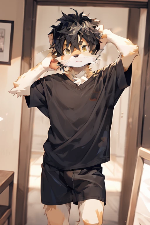 (From sollyz), Details face, Details eye, Details,male, close, furry , short hair,(whiskers:1.4),naked,
German shepherd dog,naked,eye, black body , handsome,(bulge:1.1),loincloth, simple background,
strong,amazing,