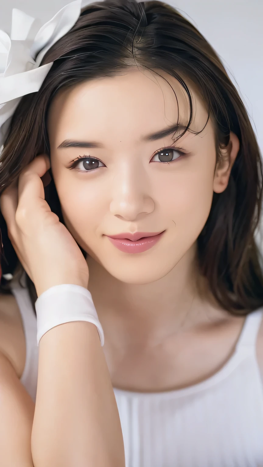 1 Girl, medium boobs, Starry Eyes, (8k, RAW Photos, High sensitivity, best quality, masterpiece, ultra high definition , Realism: 1.25), , ( Very detailed CG Unity 8K wallpaper , best quality, high definition : 1.2), (ultra_ Details, 超 high definition : 1.2), perfect lighting, personal , ( 1 Girl: 1.4), ( cute girl: 1.2), Unreal Engine , side lights, Gray Hair, purple eyes, perfect face, Detailed face, perfect body, beautiful eyes , Facial beauty, (Light Skin: 1.4), Idol, ( upper body shot;1.5), Woman in white lingerie ;1.5, transparent,