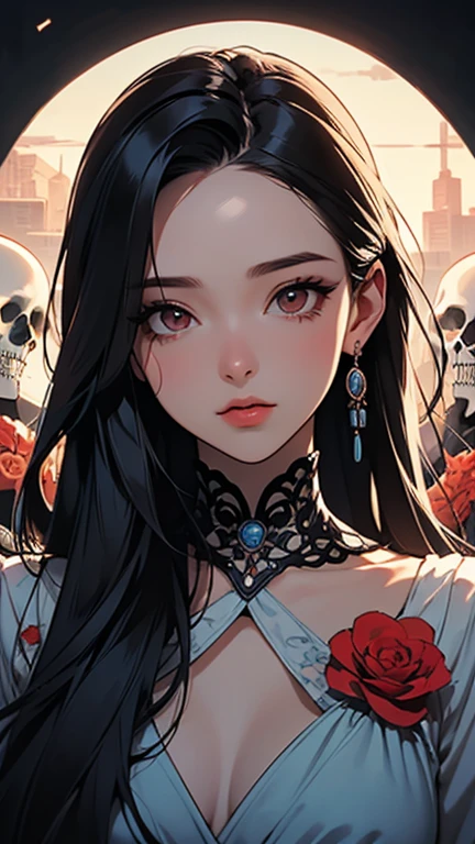 (best quality, masterpiece, Insane Details),extremely detailed CG,1girl,beautiful detailed face,make up,beautiful detailed eyes,beautiful detailed hair,contemporary,Drunk,Hiding,holding flower,Cross lighting,