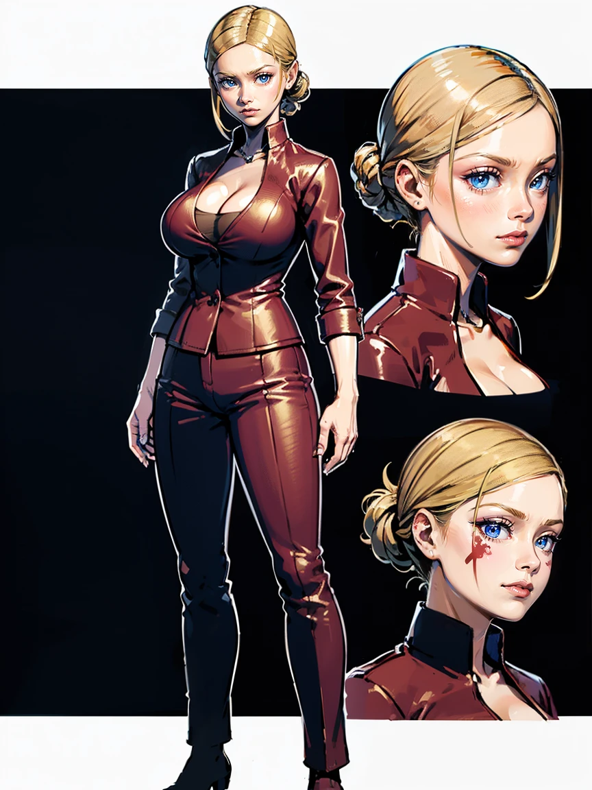 (masterpiece:1.2, best quality), (real picture, intricate details), (1lady, solo, multicolored hair, curvy upper body, big tits:1.2), ((NSFW)), ((character design sheet, Infographic drawing, Multiple sexy poses, white background:1.2)), the clothes are red and gold ar：avant-garde，avant-garde，Experiment with appearance：curlies，Dramatic makeup，Unconventional fashion choice behavior：rebelliousness、non-conformist、Provocation location：demon eyes,urban art district、Underground music venues Hobbies：Participation in punk shows、creating mixed media art、Try different subcultural values：individuality、Reality、Creative expression of inspiration：goth artmusic、Counterculture icons，Avant-garde art movement character traits：boldness、boldness、act outside the box