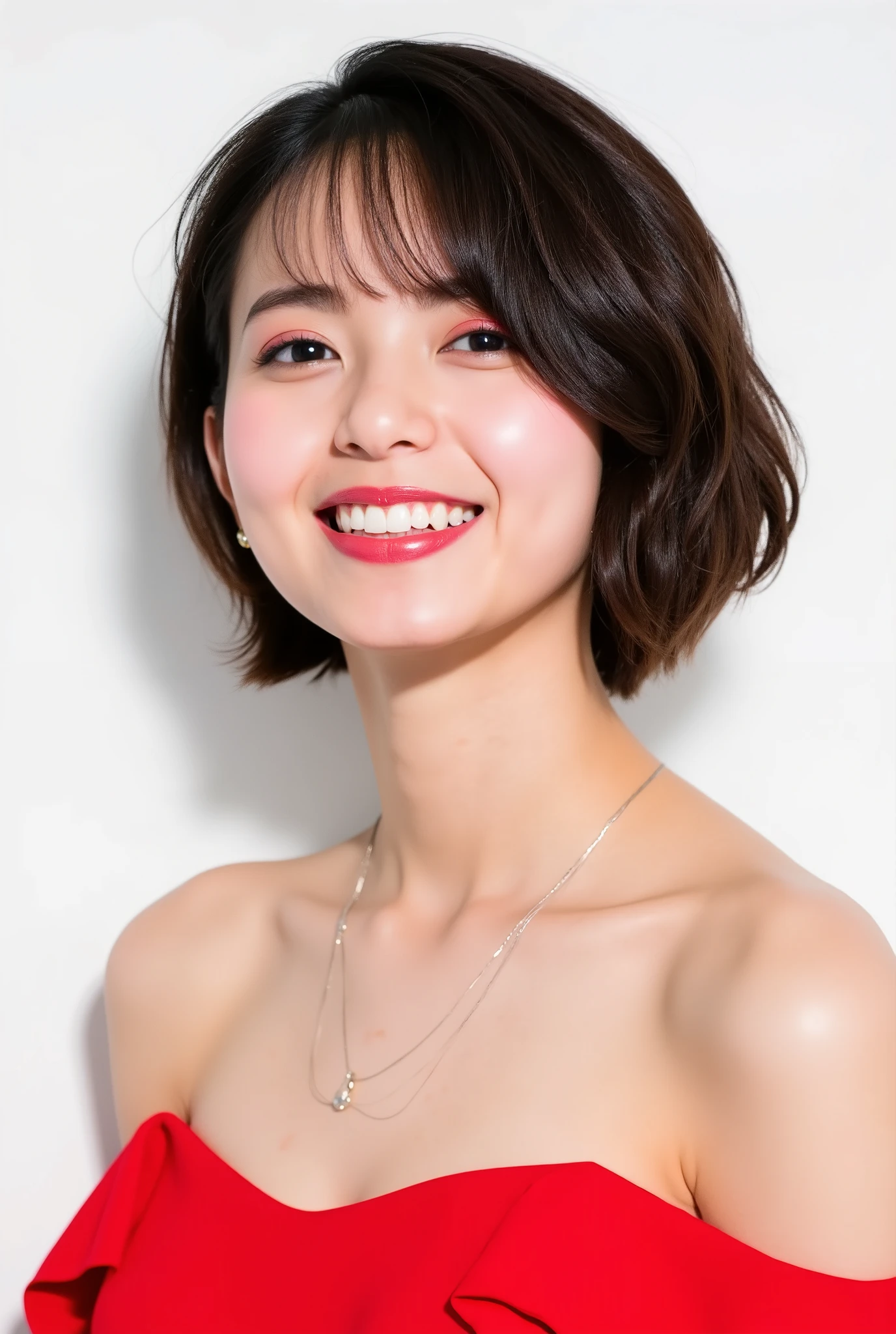 masterpiece, Best Quality, 8K, Raw photo, Professional Photography, Portrait, Soft light, Professional Lighting, Smile, ((((Posing completely naked)))),(((short cut bob beaty girl)))