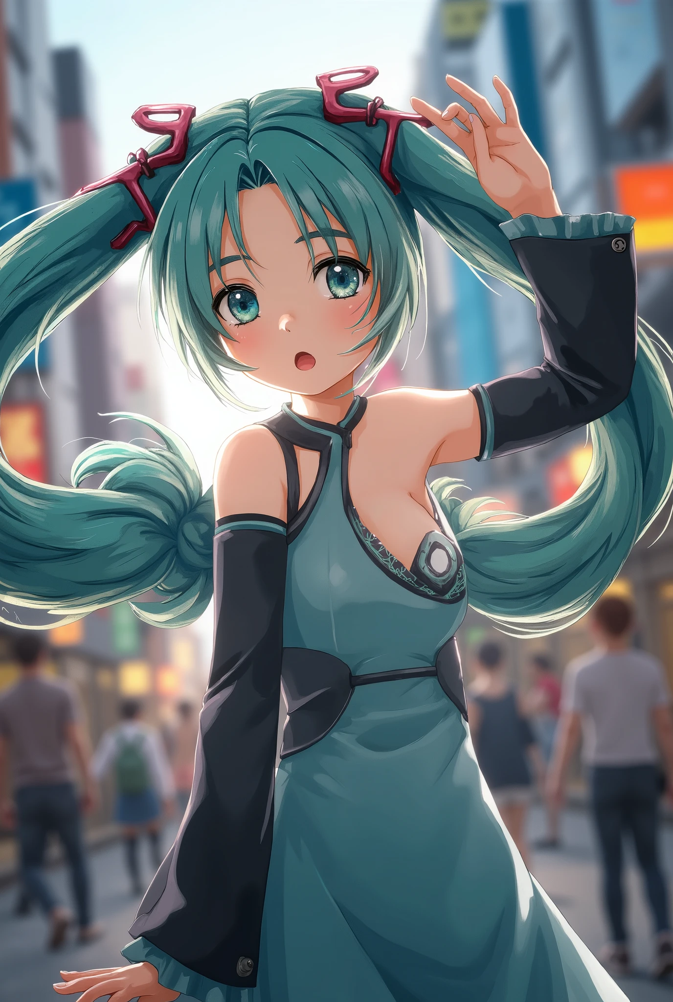  Hatsune Miku,1 girl, beautiful breasts,2D CG, Advanced digital anime art, anime character