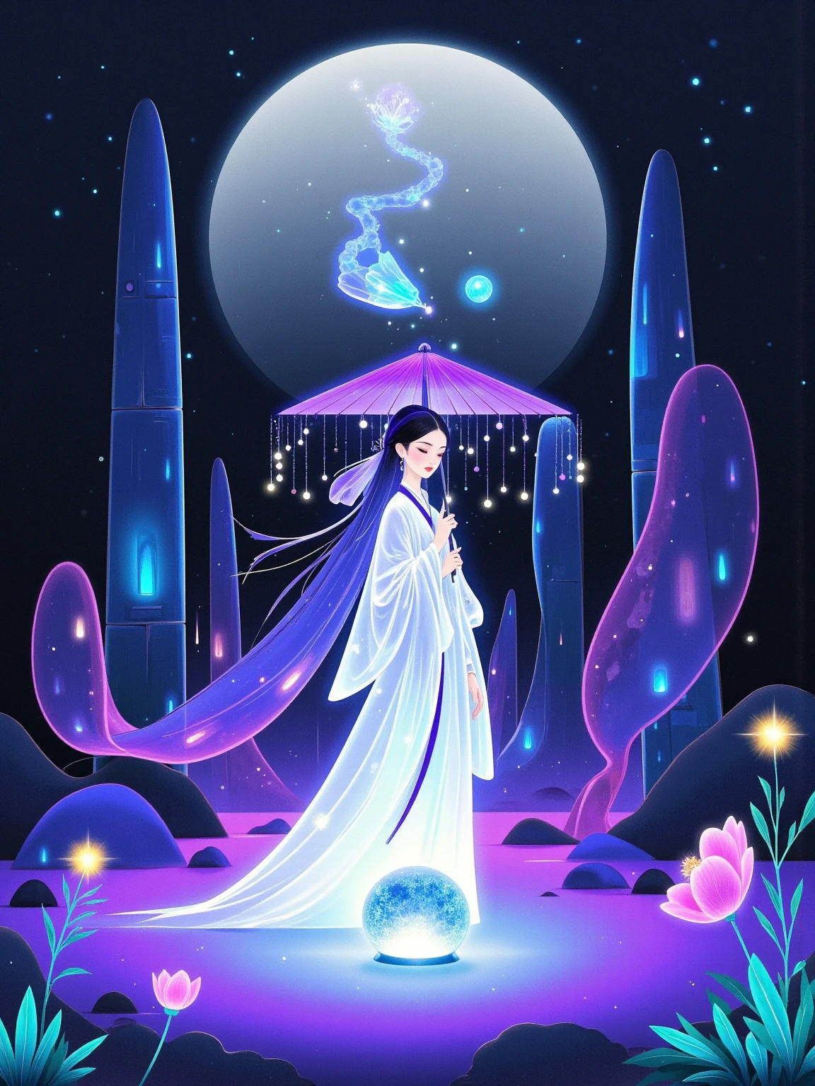  Magical World，( A girl trapped in a cosmic vortex nebula:1.5)， Render with the Cosmic Beach Vortex Engine ，( detailed facial features)，( beautiful facial features)， Ancient and Mysterious Castles ， Purple Stones ，Gemstone decoration， glowing plant ，Silver Creek，Colorful Clouds，Strange Creatures， Massive Magicians ，Rich collection of books，Magic fluctuations， crystal ball ，distant galaxy，Field of magic， Magicians Studying Magic ，(Glowing magic symbol)，Dreams，Time and space distortion，River of Light，(Magic Garden)， ultra wide angle lens ，Bottom View，Knee Shot(ks)，Full body shot(FLS)， high detail， high resolution ， Ultra High Definition，meticulous， ultra-realistic，Volumetric Light，Spectacular， ambient light ，Light Pollution，Movie atmosphere， Art Nouveau ，Illustration by SenseiJaye， intricate details ， Rococo style ， cool tones， Gothic Hues ， bright color ，High contrast tones