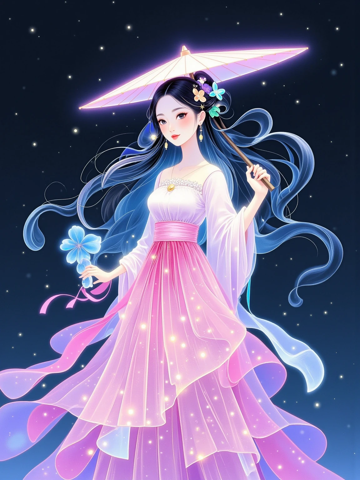  Magical World，( A girl trapped in a cosmic vortex nebula:1.5)， Render with the Cosmic Beach Vortex Engine ，( detailed facial features)，( beautiful facial features)， Ancient and Mysterious Castles ， Purple Stones ，Gemstone decoration， glowing plant ，Silver Creek，Colorful Clouds，Strange Creatures， Massive Magicians ，Rich collection of books，Magic fluctuations， crystal ball ，distant galaxy，Field of magic， Magicians Studying Magic ，(Glowing magic symbol)，Dreams，Time and space distortion，River of Light，(Magic Garden)， ultra wide angle lens ，Bottom View，Knee Shot(ks)，Full body shot(FLS)， high detail， high resolution ， Ultra High Definition，meticulous， ultra-realistic，Volumetric Light，Spectacular， ambient light ，Light Pollution，Movie atmosphere， Art Nouveau ，Illustration by SenseiJaye， intricate details ， Rococo style ， cool tones， Gothic Hues ， bright color ，High contrast tones