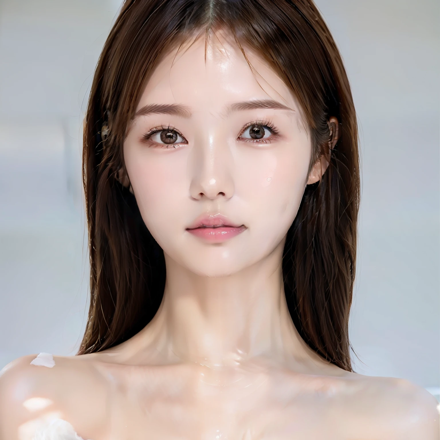 Featuring confident and radiant women、Generate AI Art Inspired by Korean Cosmetics Advertising。Displayed up to chest level、Her perfect skin、Lively makeup、Focus on fashionable hairstyles、Capturing the essence of K-beauty。Isolated on natural white background、Reflecting beauty and fashion trends、Alafed Asian Woman, Look at me diagonally、photoshoot for skincare brand, milky skin, shiny soft skin, clean face and body skin, wlop glossy skin, fanart, eora, Foamy skin, beauty campaign, Official Product Pictures, portrait shot, yangjun chen, Beautiful face in white tones, Ethereal skin