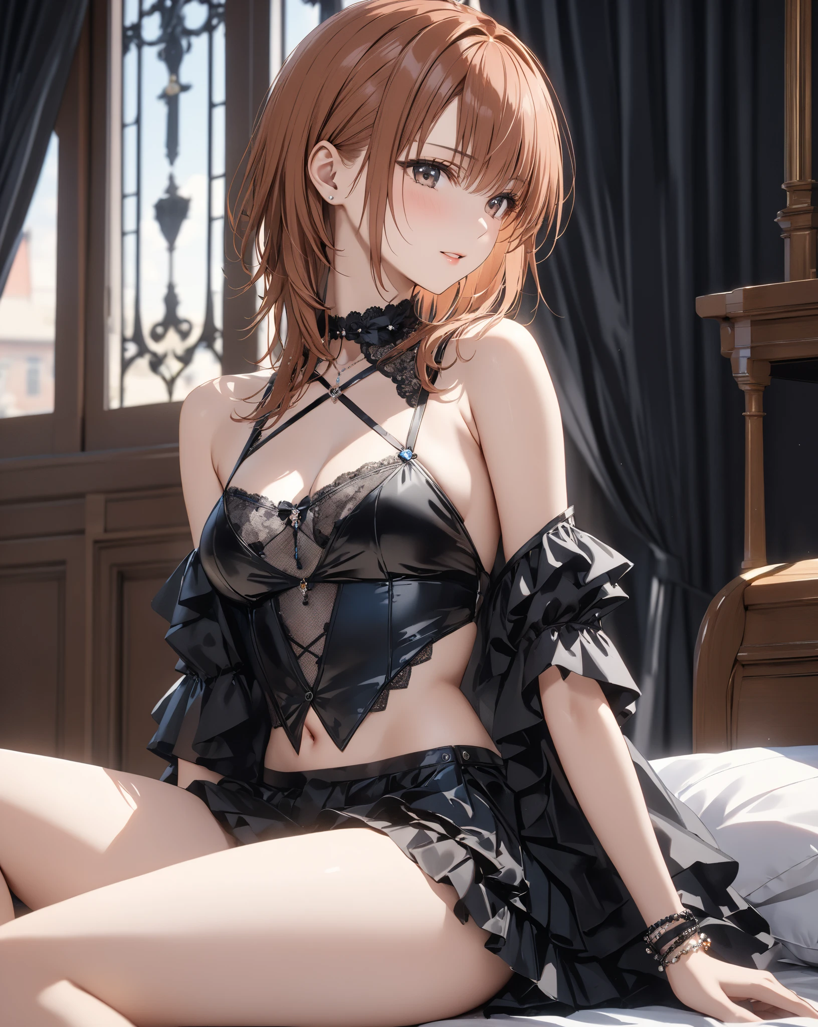 Masterpiece, top quality, best quality, official art, beautiful and aesthetic, anime, 1girl,extremely detailed, colorful, more detailed ((ultra-detailed)), (highly detailed CG illustration),Best Quality, High resolution, Unity 8k Wallpaper, (Illustration:0.8), (Beautiful detailed eyes:1.6), extra detailed face, Perfect Lighting, extremely details CG, (Perfect hands, Perfect Anatomy), makima, long hair, smile, bangs, (small breasts:1.2), (yellow eyes:1.2), braid, red hair, braided ponytail, ringed eyes,navel, cleavage, underwear, collarbone, panties, thighs, black panties, underwear only, lingerie,lace lingerie, black bra,stockings, stocking suspenders, from below, bend over, in middle of church, benches,candles, dark light,