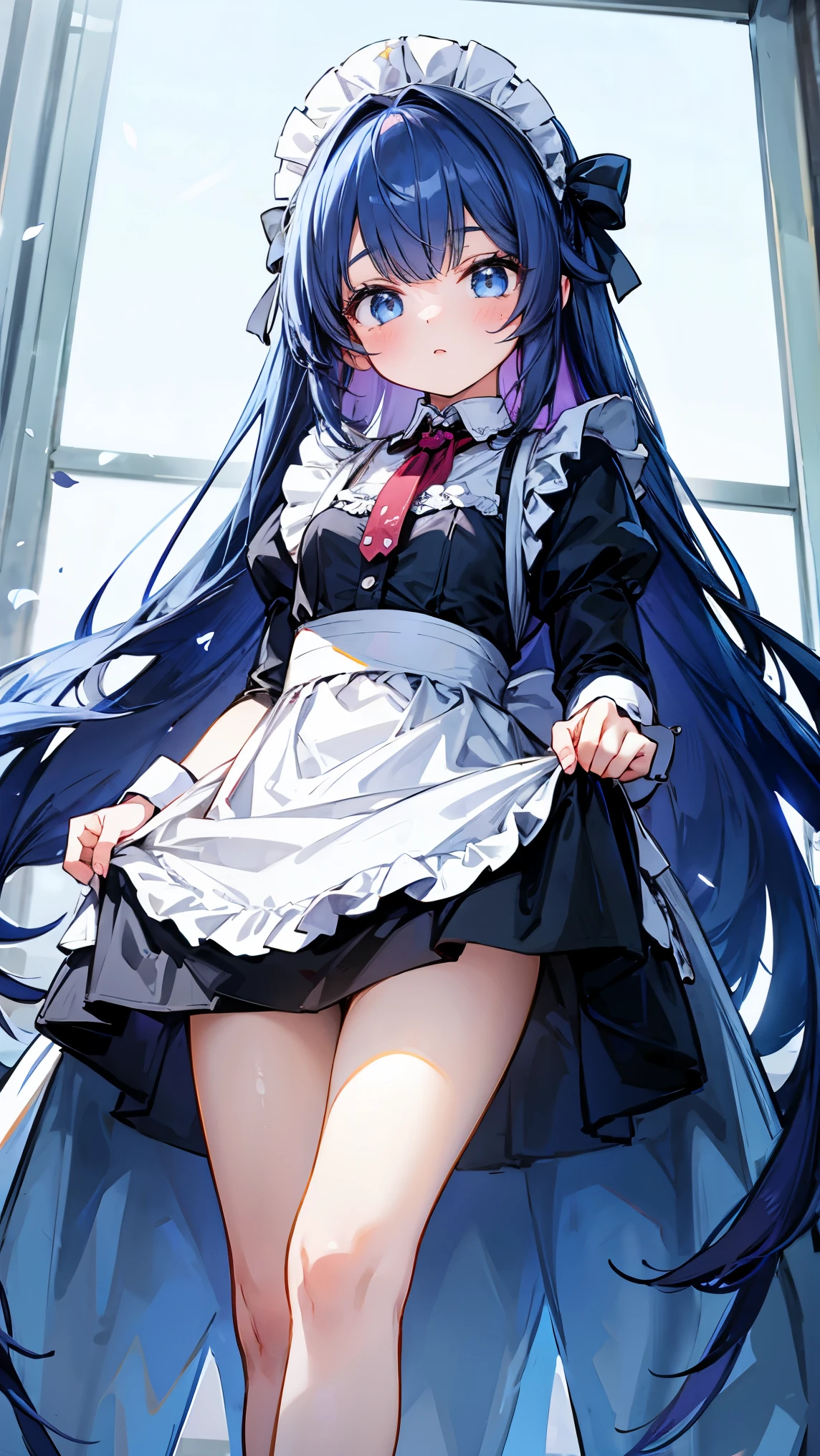 Maid girl whose hair is long enough to reach below the knee