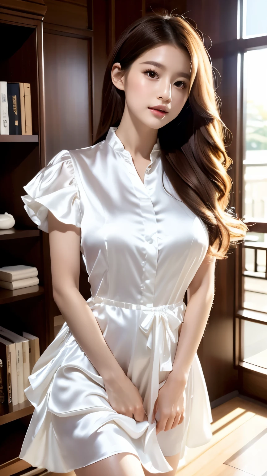 Araffe woman in white dress posing in front of a window - SeaArt AI