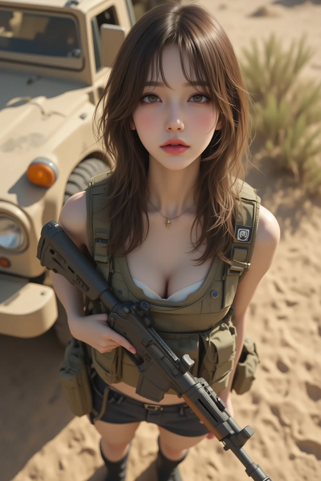 (masterpiece),(Highest quality),(High resolution),(Very detailed),One Woman,48 years old,Mature Woman,Japanese,Black Hair,Short Bob,Beautiful Eyes,Long eyelashes,Beautiful Hair,Beautiful Skin,strict,whole body,break(((sniper rifleで何かを狙う))),((Take in the view))(Lying down),((sniper rifle)),army camouflage uniform,Bulletproof vest, Combat Boots, Tactical Foster,Tactical Headset,(The background is a dense forest),(((Background Blur)))、(Big Breasts:1.4)