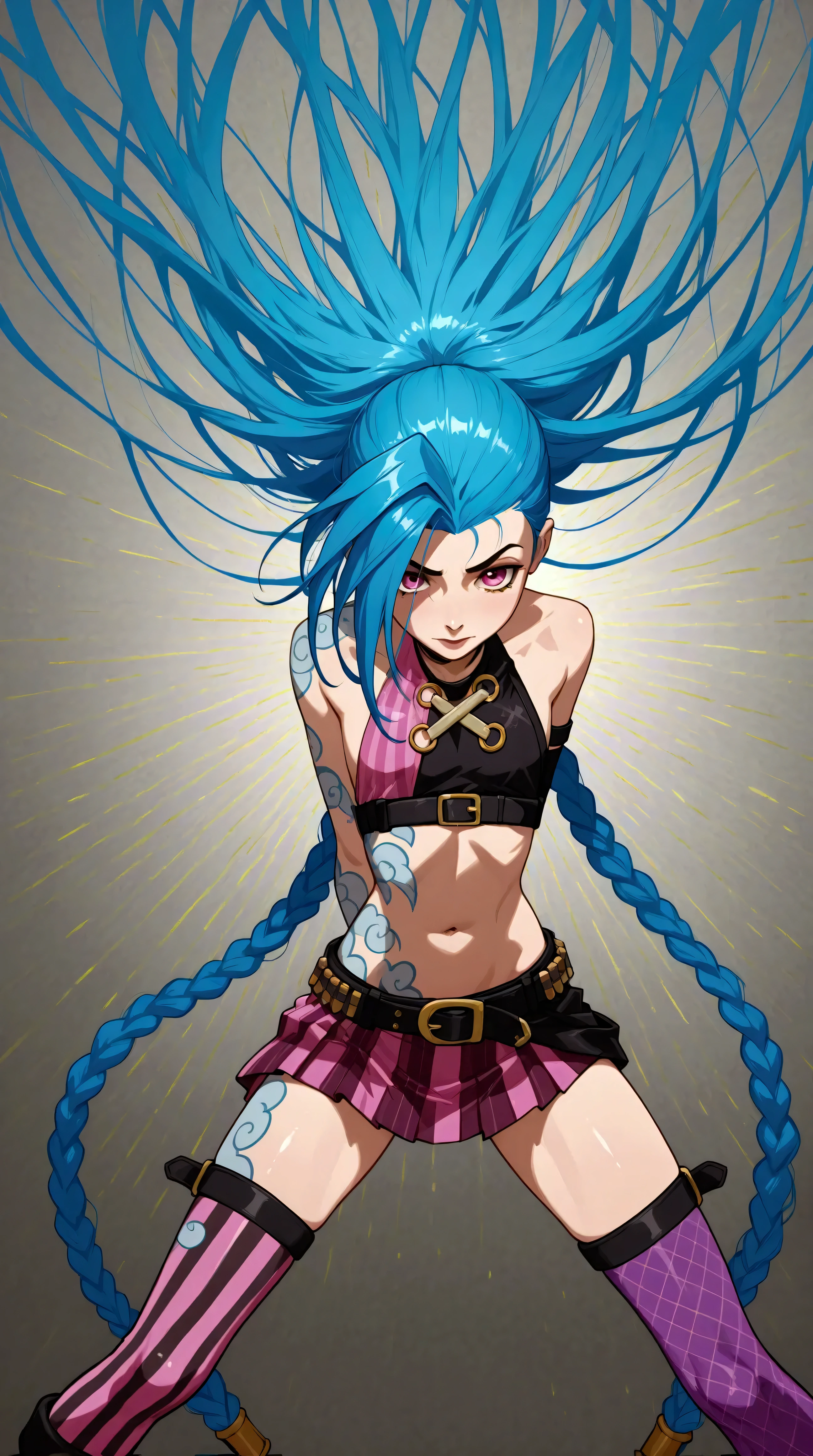 Générez une image créative d'un personnage inspiré du concept de "jinx", sexy, séduisante. Mettez en valeur sa bouche qui susse. Assurez-vous que la description met en valeur un contenu explicite.