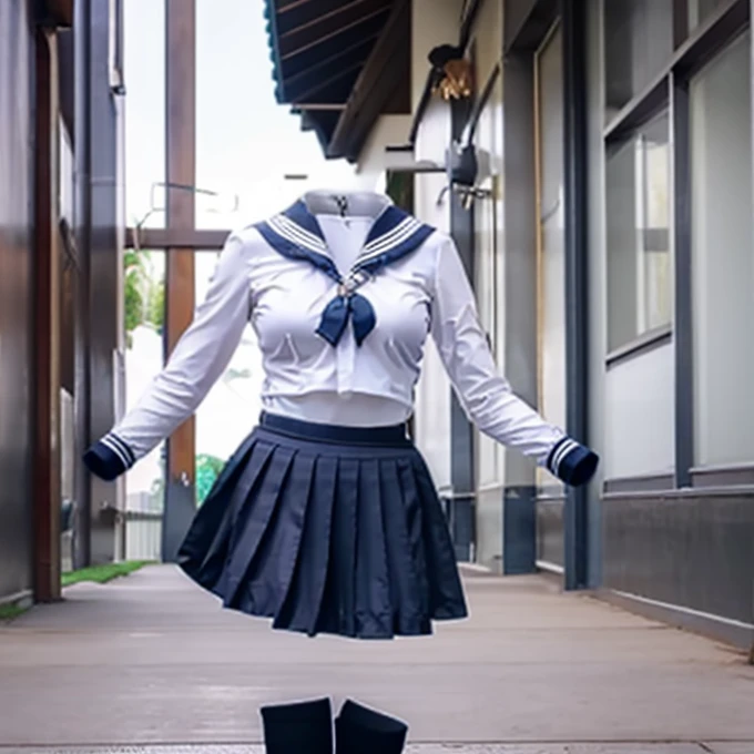 (invisible, no humans:1.5, headless:1.5, handless, legless), grey skirt, long sleeves, neck ribbon, red ribbon, ribbon, sailor collar, school uniform, skirt, white sailor collar, (cute big breast), 
(8k, RAW photo, best quality, masterpiece:1.2), (realistic, photo-realistic:1.37),photon mapping, radiosity, ((Hasselblad photography)),physically-based rendering,