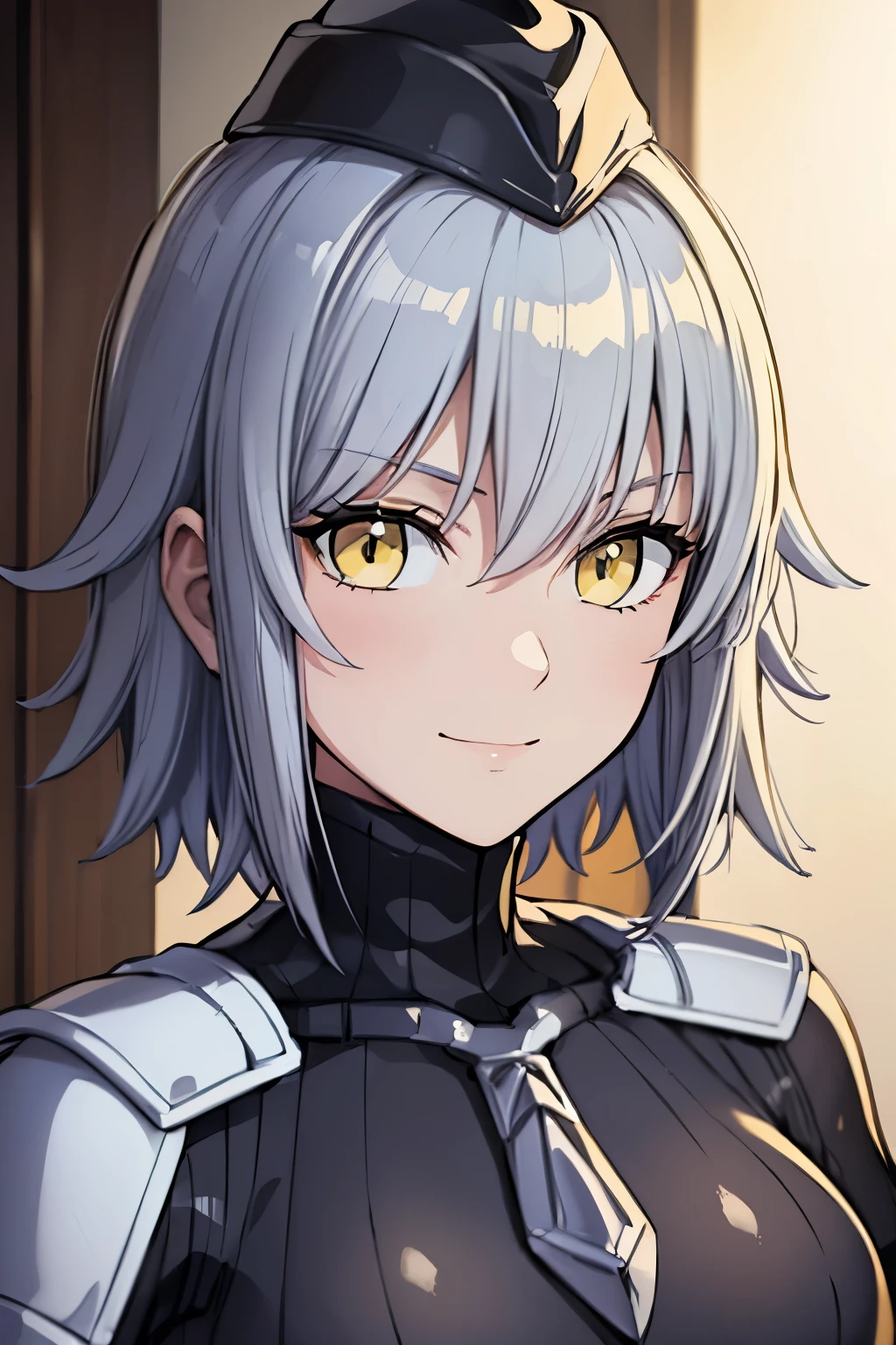 masterpiece, highest quality, (highest quality), (best illustrations), 8k,on the bed, {{{masterpiece}}}, {{{best quality}}}, {{Super detailed}}, {{very delicate and beautiful}},{{{best quality}}}, {{Super detailed}}, masterpiece, highest quality ,(high resolution),(ultra-detailliert), (highest quality), (best illustrations), 8k,{{{masterpiece}}}, {{{best quality}}}, {{Super detailed}}, {{{best quality}}}, {{Super detailed}},face close up,DOLLSUIT,black DOLLSUIT , smile , jalter, white hair, short hair, (yellow eyes:1.5), ahoge,