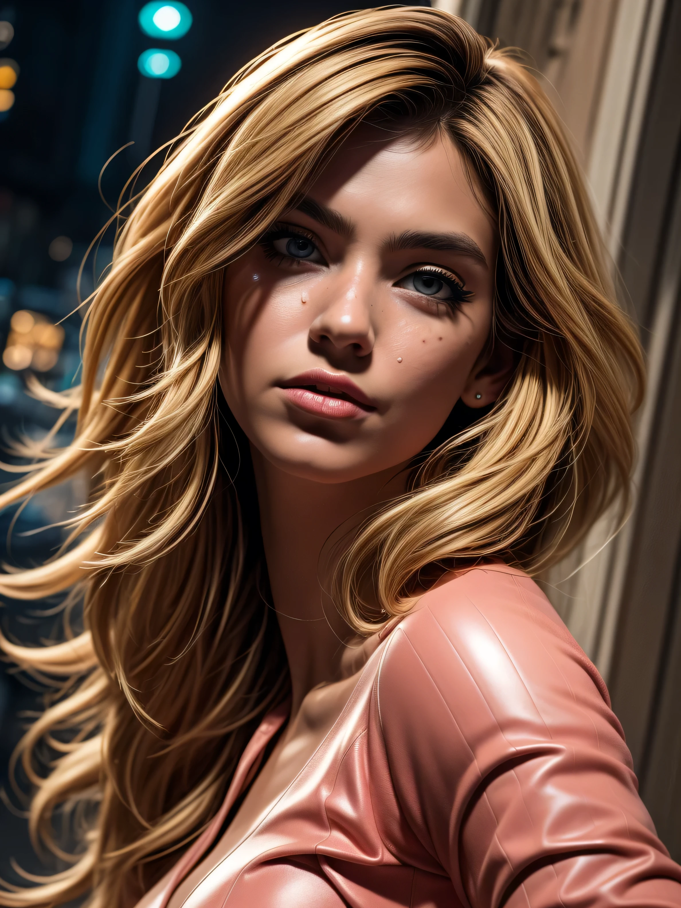 Anime style, (superhero woman), insanely beautiful blonde, 21 years old, full body, top angle, body curves, superhero costume, skin tight outfit, bodystocking, smooth creamy skin, beautiful maroon eyes, Beautiful facial details, ((Manhattan background) )), low angle medium shot, greedy and attractive, amazingly euphoric gorgeous, vivid emotion, peach fluff, symmetrical circular iris, natural Glitter makeup, detailed moisture, detailed droplets, detailed intricate hair strands, DSLR, reflected in raytraced, Pino Deni, Larry's Bud Melmann, symmetrical face and body, CGsociety, Gottfried Hernwein and Irakli Nadal, eye reflections, focus, Unreal Engine 5,V-ray render, Organic rendering, VFX, film photography, dramatic lighting, extreme detail, Ultra HD, post-processing, post-production, single face, Tanvir Tamim, ultra-realistic photography, Shot with Hasselblad X1D-50c, ISO 100