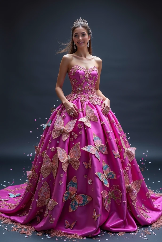 a fashion model,floating in midair,dressed in avant-garde clothing,with a confident expression,posing dynamically,atop a vibrant, surreal environment,illuminated by soft, ethereal lighting,in a dreamlike atmosphere and vivid colors,stunning and intricate details,depicted in a photorealistic style,with a mix of dark and pastel hues,creating a sense of mystery and allure,the model's outfit embellished with exquisite embroidery and luxurious fabrics,her hair flowing in the wind,complemented by ornate accessories and dramatic makeup,surrounded by elements of nature, such as vibrant flowers and lush foliage,all seamlessly blending with futuristic and abstract elements,conveying a sense of wonder and otherworldliness,the model's eyes captivating and full of depth,reflecting her strong and confident character,exuding a sense of timeless elegance and avant-garde fashion,creating a breathtaking masterpiece of visual art.
