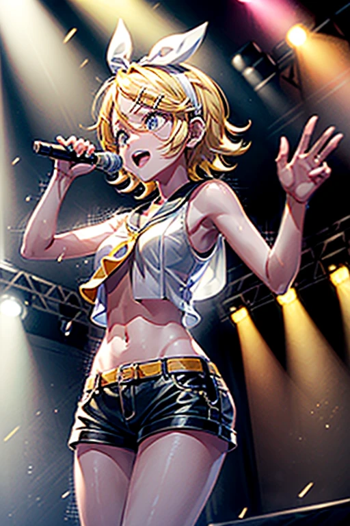 HighestQuali，Best picture quality，4 k hd wallpaper，Idol girl(enviroment)，Stage costumes，be on stage，holding a mic，（full bodyesbian：1.7）
