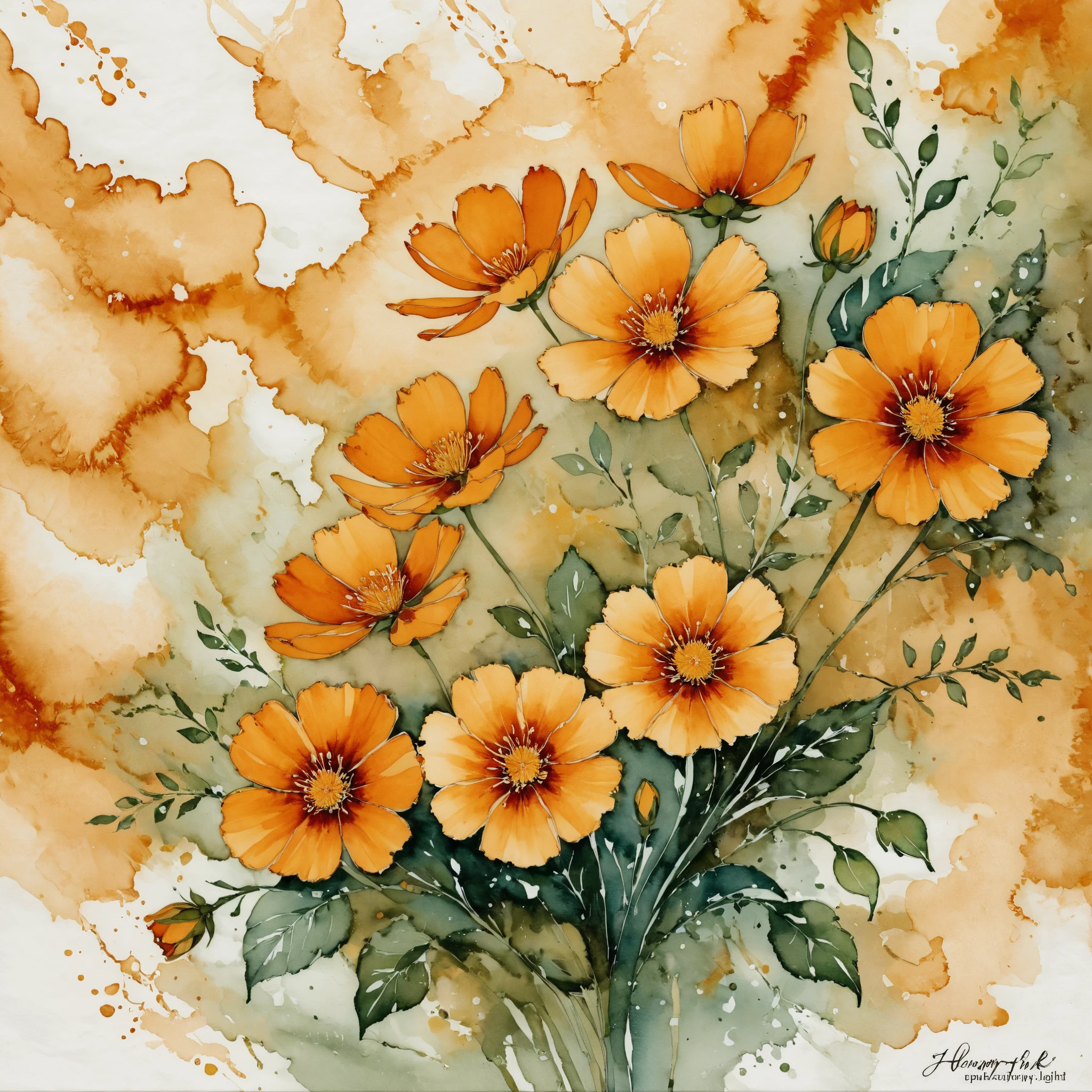 ( alcohol ink art )、 This painting is drawn with alcohol ink on textured paper 。
「 Blessings of Light 」
This painting is made with alcohol ink 、 Master's work on the theme 、 has clear outlines 。 32K
「 Happiness and Gratitude 」 symbolizes 、 I suggested it as a title that gives a soft, positive impression。 other 「Bouquet of gratitude」or「 Happy Harmony 」 may also fit the theme 。