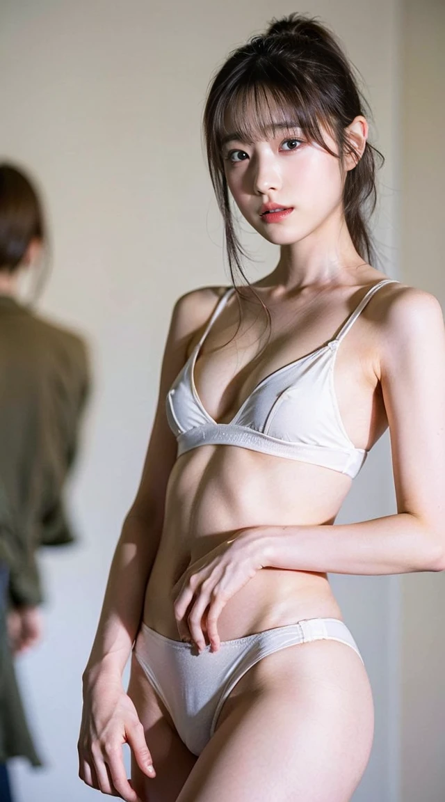 （8K分辨率，（Portrait of a person taken through a mirror），barebacked，Self in the mirror），（Multiple women，age 22，（（Face in the mirror，s delicate face，详细的脸，Look at yourself in the mirror，Flushed face，Moist face），（Loose hair，Long hair micro-curls，damp hair）），Fair smooth skin，Moist skin，（Best Skin Type：1.21），perfect body figure，Perfect back，Delicate skin texture，（（Smooth back，Soaked lace panties，（Place one hand on the dresser，Stand facing the mirror，putting makeup on）），delicate leg，perfect hand），（Luxurious bathroom，Large mirrored vanity，Water vapor wiped on the mirror，Exquisite setup details），（Professional lighting，Artistic lighting），（（Contrast of skin and underwear materials，The refraction of light in water vapor，Flesh-colored，black in color，red colour））），（Golden ratio line，Water vapor visible in the air in the shot，artistic lens，Hasselblad photograp，tmasterpiece：1.3），（advanced art，Beautiful bath pictures，wallpaper hd，Official propaganda，Art platform）