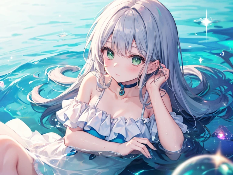 Anime girl wearing bikini with skull in water, Splash art anime Loli, Kantai collection style, A scene from the《azur lane》videogame, azur lane style, In the sea, wallpaper anime blue water, small curvaceous loli, 《azur lane》role, seductive anime girls, Anime girl walking on water, In the ocean, Kawasi，Yurina Ao