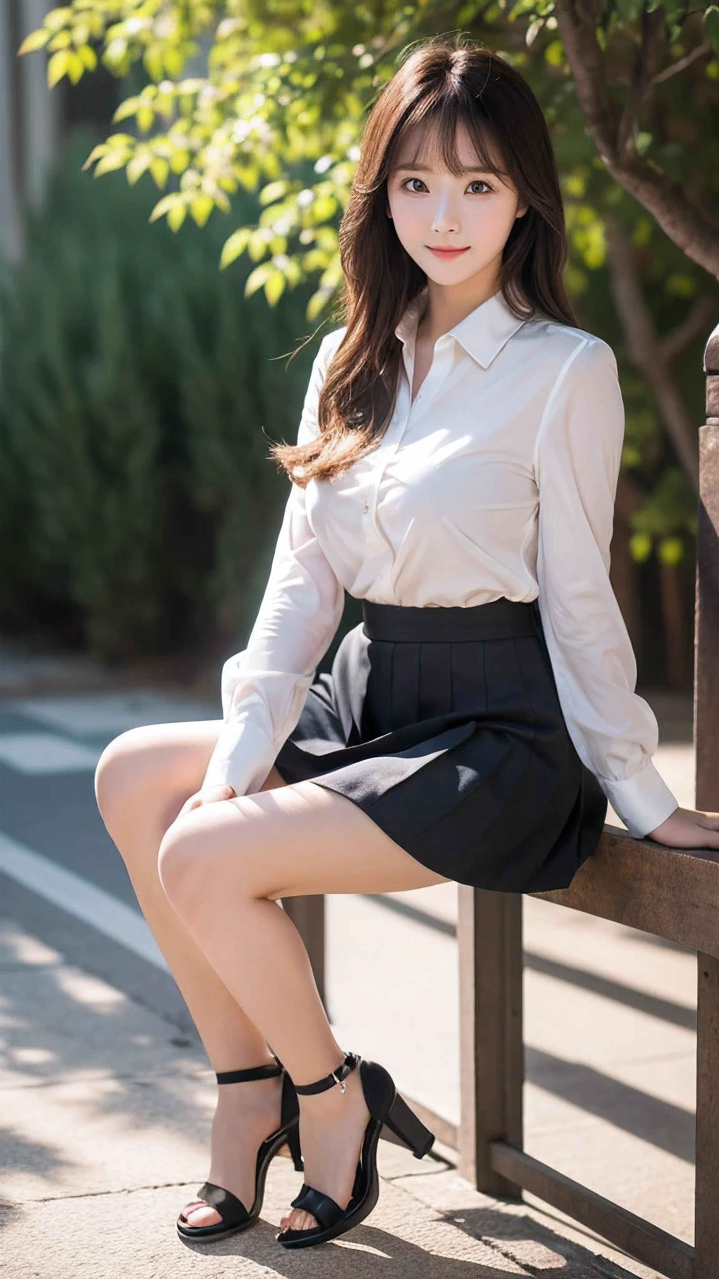 (only one person), Japanese, Japanese office lady,Crouching,(Flirtingly lifting her skirt to show her panties:1.3),(high heels),(bra visible),(Flirtingly lifting her skirt to show her panties:1.3),(mini skirt),see-through wet shirt, blouse with exposed chest, professional portrait photography, beautiful legs, Around town,big breasts