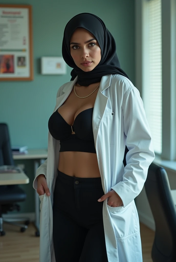 38 years Old, Indonesian Muslim milf, Droopiest gigantic saggiest longest MILF , (((Tight Doctor Coat))), ((wearing hijab, Unbuttoned her Suit, Wearing Sexy Tight Sport bra, Her bra cannot cover her breast, Thin See-Through Legging, Sexy Stethoscope)), ((breast out)), at gym, Gravure Idol, Seductive face, Seductive smile, Sitting, ((Open-Up Legs)).