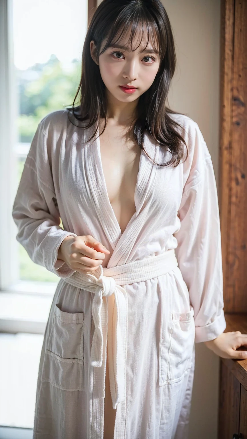master piece、best quality、Super detailed、japanese woman、bathrobe、((beautiful nipps))