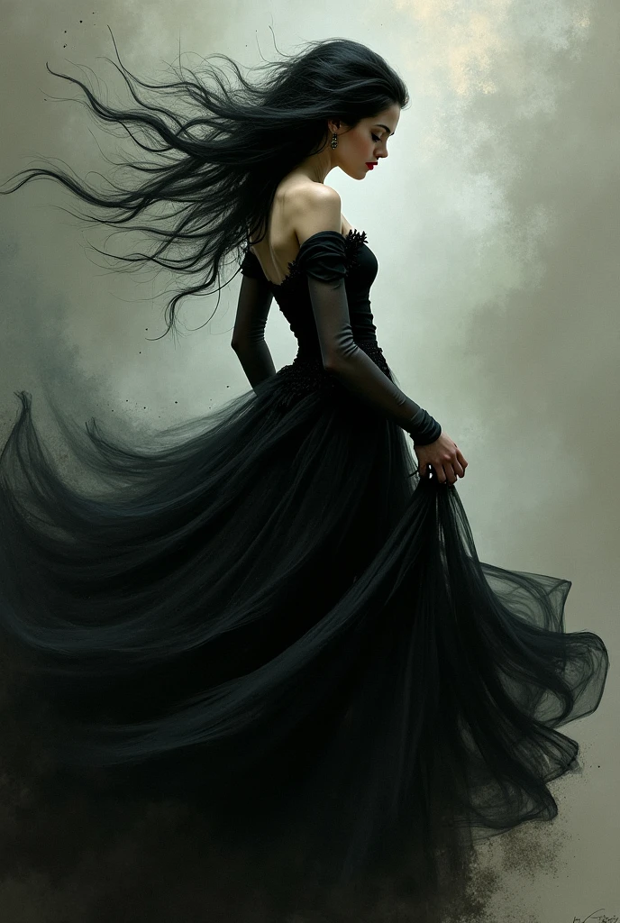 arafed image of a woman in a black dress with smoke, gorgeous digital art, exquisite digital illustration, stunning digital illustration, airbrush dark dress, beautiful gorgeous digital art, beautiful digital artwork, stunning digital art, beautiful digital art, very beautiful digital art, breathtaking digital art, elegant digital painting, gorgeous digital painting, beautiful digital illustration, digital art of an elegant