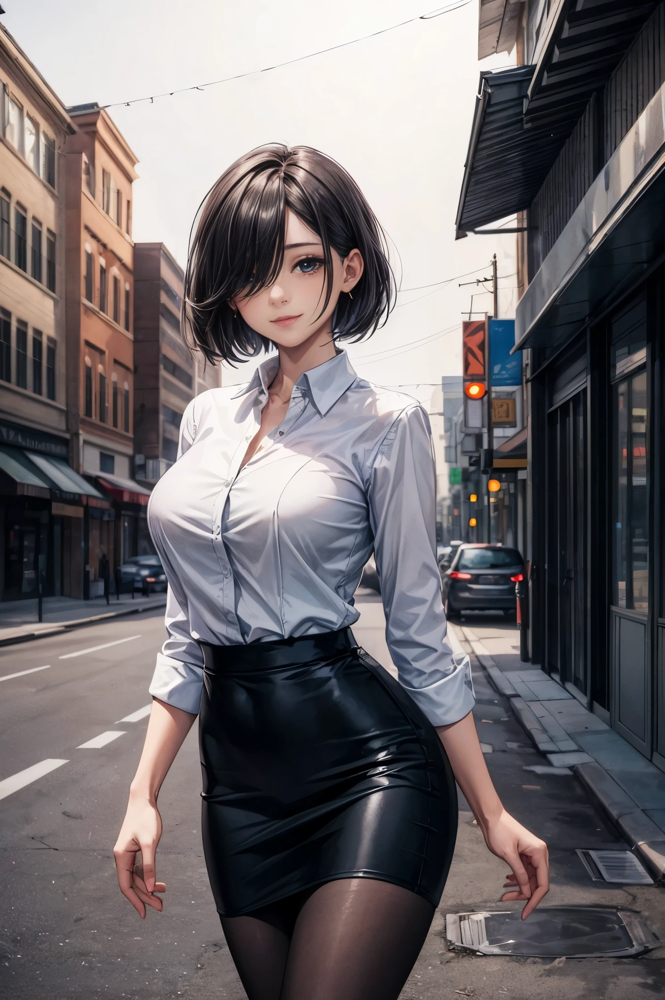 (obra maestra, mejor calidad: 1.2), solo, 1girl,Fubuki, no fun, boca cerrada, mirando al espectador, mano en la cara, sentado, piernas cruzadas, camisa con cuello, corbata, falda, pantimedias