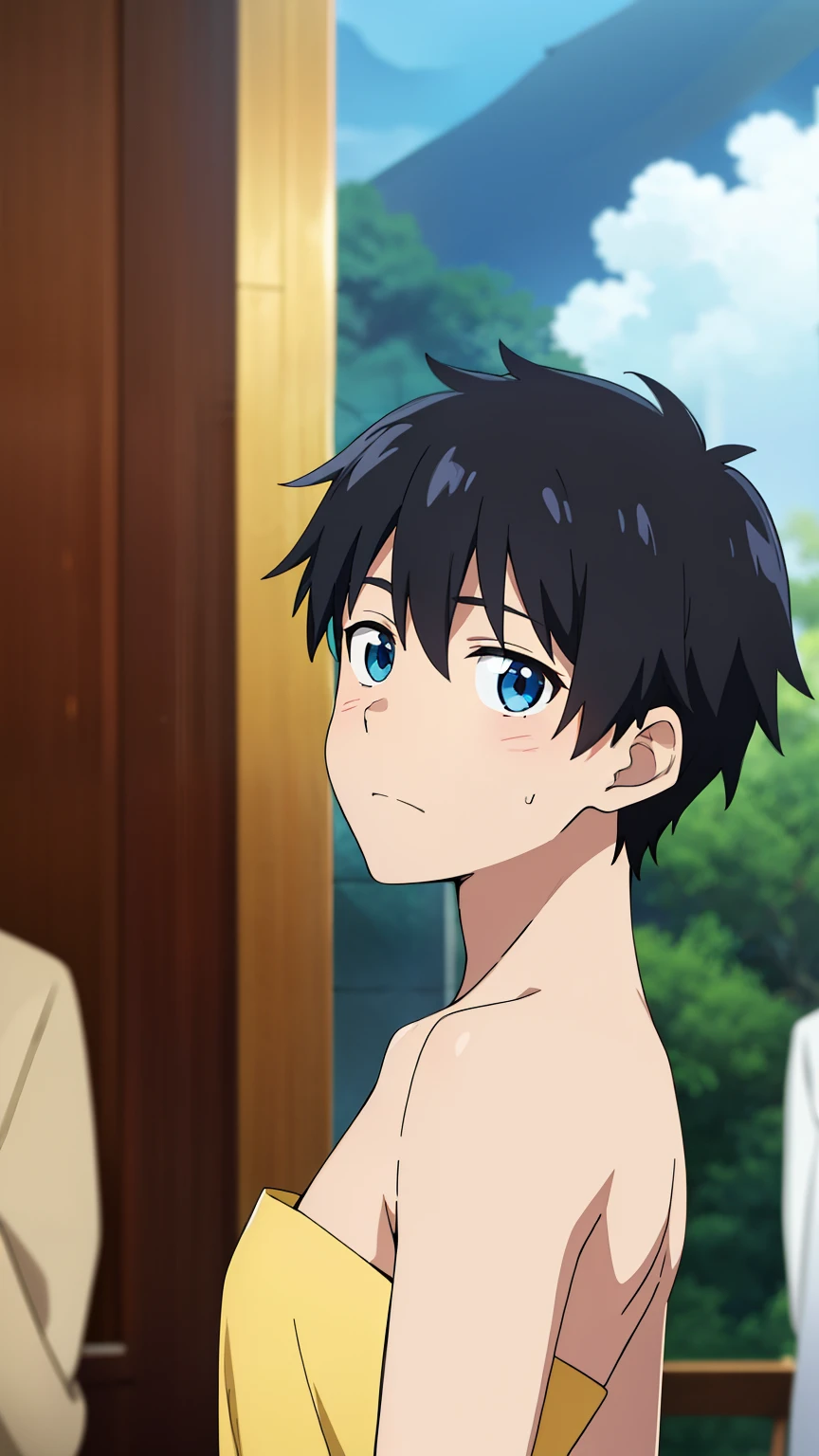 Anime style, Highres, Masterpiece, Best quality at best,High-quality illustrations, Best Quality,hight quality, hight detailed, Depth field, Anime screencap style, 1boy,, Shota, Solo person, Inside a church, Style of wedd00ing, cute face, adorable boy, Libido boy, Cheerful boy, Strapless dress, Body, Seen from front, boy focus, Uhd, 4k