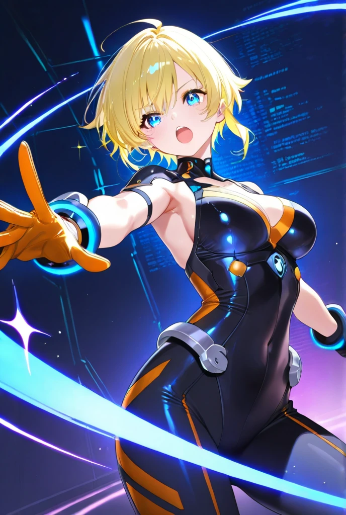 (masterpiece, best quality), (ultra highres, ultra-detailed),pop-art style,Girl standing,(stand with open stance:1.1), (crossed arms:1), night pool,(wearing gold colored school swimsuit),with shoulder-pads,shiny skin, BREAK (tween,detailed face,breasts),(glitter:1.3),