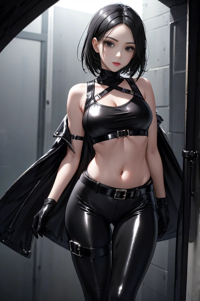 1 sexy female character, Kaneki Fem, unbuttoned hoodie, dripping rain, Red, black and white color palette, detailed eyes and face, One, Heterochromia, Black background, clap, red eyes black sclera, blue eyes normal sclera, black and white long hair, Menacing aura, gloomy atmosphere, mysterious atmosphere, Intense expression, urban setting, Smoke and shadows, haunting presence, stylish and edgy, ray tracing, perfect combination of light and dark, looking at the viewer, (open waist), (open belly),(Perfect body), Captivating presence, Smooth and sharp, ((Kagune)), Rain-drenched streets, atmosphere of danger, Mysterious personality, urban gothic aesthetic, Stormy weather, exciting and alluring, shade of blood red, smoky streets, thoughtful protagonist, stormy skies,(unzip your pants),(Open the bottom zipper), (Best quality, 8 k, A high resolution), Nipples
