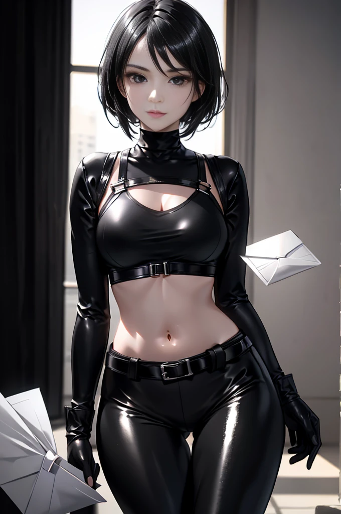 (masterpiece, best quality:1.2), solo, 1girl, kusanagi motoko, expressionless, closed mouth, looking at viewer, sitting, leotard, pants, belt,cyber punk perssonage