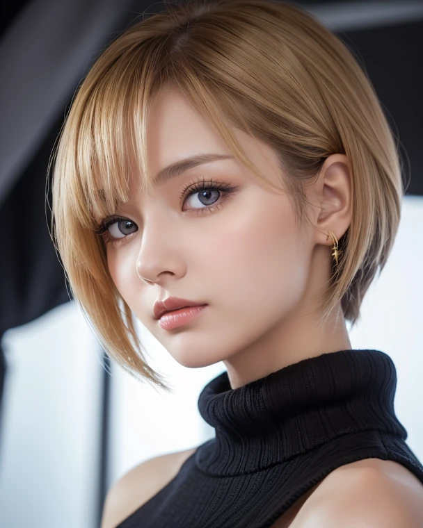 1girl wearing a dress with naked shoulders, wattson \(apex legends\), wattson, (best quality, masterpiece, normal angle, medium shot, angle, highest detailed),upper_body, tight, blonde hair,short hair,blue eyes,detailed eyes,expressive detailed eyes,wide eyed,detailed pupils,mini black dress ,small_breasts,cut face,big eyes, face details, full body, eating ice cream in front of a graffitti wall