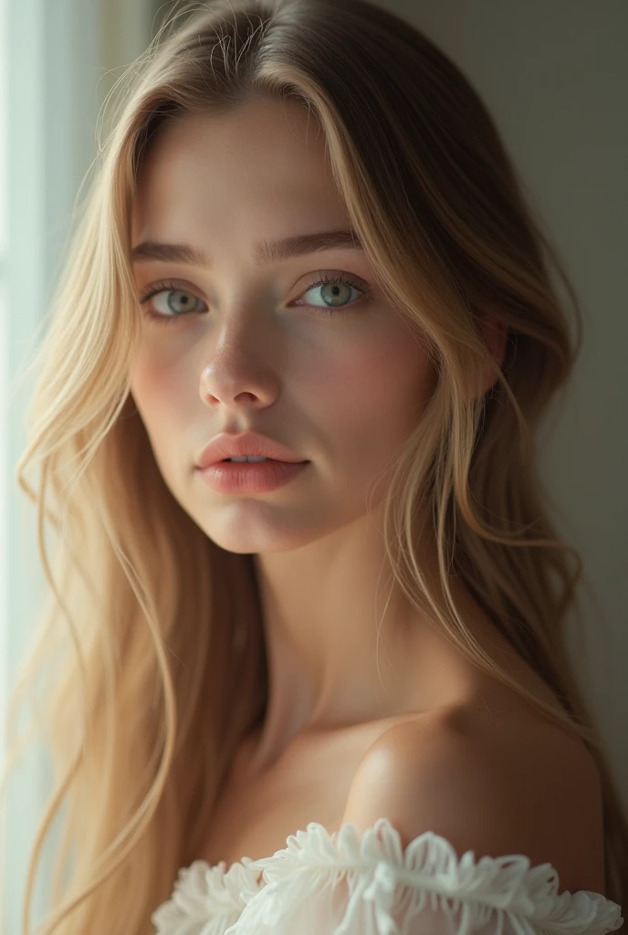 A perfect face of a blonde woman with high set cheekbones, mesmerizing different colored eyes, and a youthful look of 25 years old. The freckles in the mid-face area add a touch of charm and uniqueness to her appearance. The artwork is created using a realistic and highly detailed medium, with an emphasis on producing a masterpiece. The portrait showcases ultra-detailed features, capturing the intricate details of the woman's face, including the beautiful detailed eyes and lips. The use of studio lighting enhances the overall quality of the image, resulting in a high-resolution, photorealistic representation. The color palette chosen for this artwork is vibrant, with vivid colors that bring the portrait to life. The lighting in the scene is carefully manipulated to create a soft, natural glow that illuminates the face and highlights its delicate features. The artwork beautifully combines elements of classical portraiture and contemporary aesthetics, resulting in a captivating piece of art.