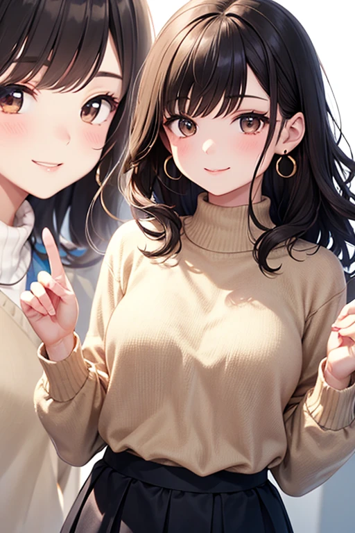 anegasaki nene、 applause broke out , short hair, ( brown pretty eyes 、 sparkling eyes , Fine grain)、smile、 super detailed eyes、 very detailed face, very detailed eyes, best quality , Super Fine, 16k, cowboy shot、(( 1 girl))、
(Masterpiece:1.4)、(highest qualthaty:1.4)、Ultra high resolution、20-year-old woman、 Black Long Hair 、blunt bangs 、 earrings、 brown eyes、 BEIGE SWEATER 、 skirt 、 red face、smile、that' it's snowing、Cafe、sthat、 window、 coffee cup、 natural light、 deep shadow lighting