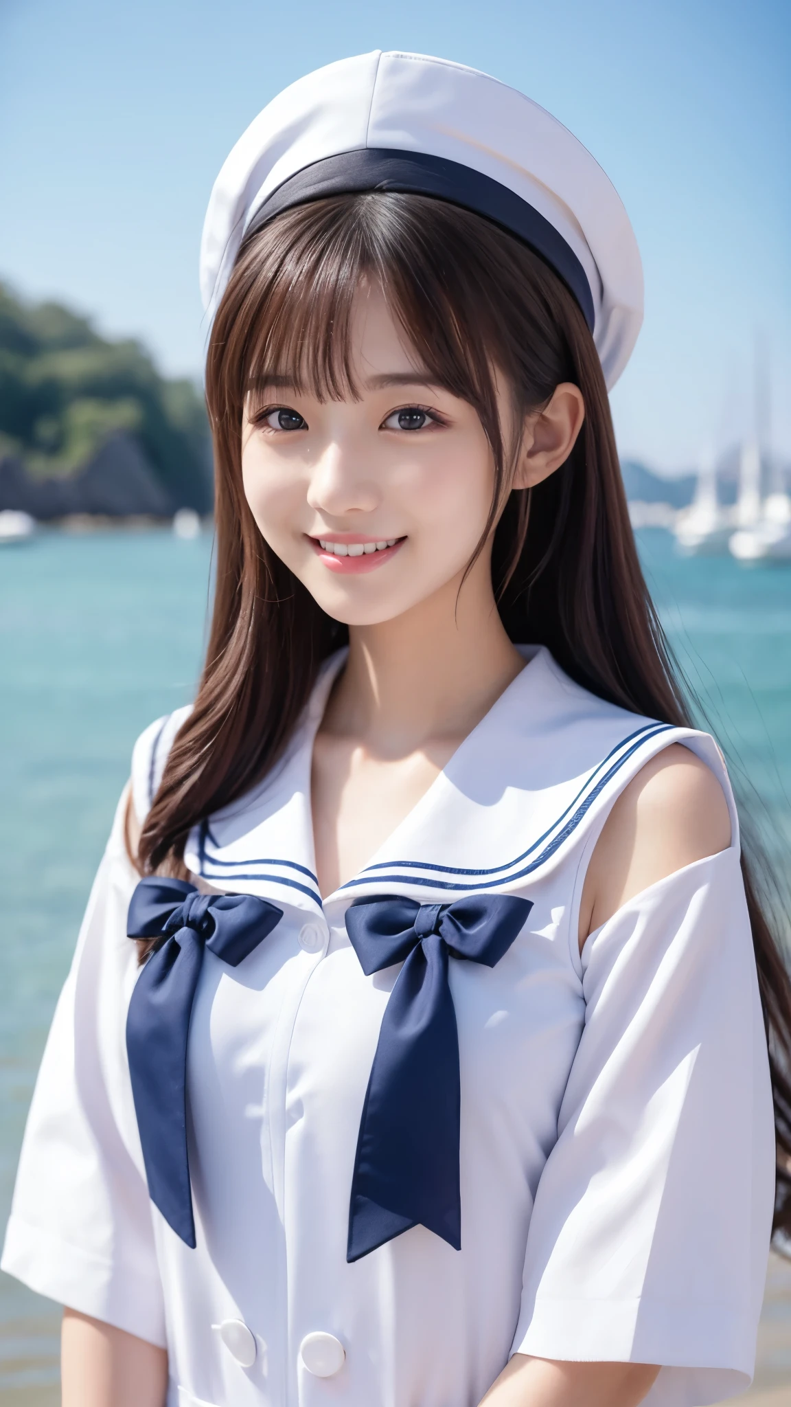 Beautuful Women、18year old 、body shot、80mm、bangss、A smile、NSFW、a sailor suit、nudde、Strip theater