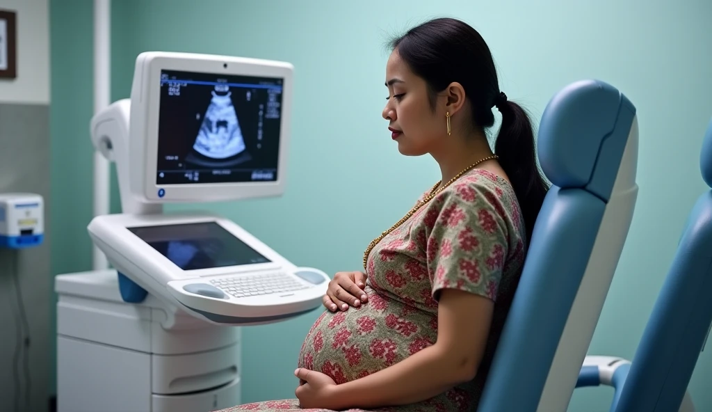 Image of a doctor doing a check up on a pregnant woman on a chair