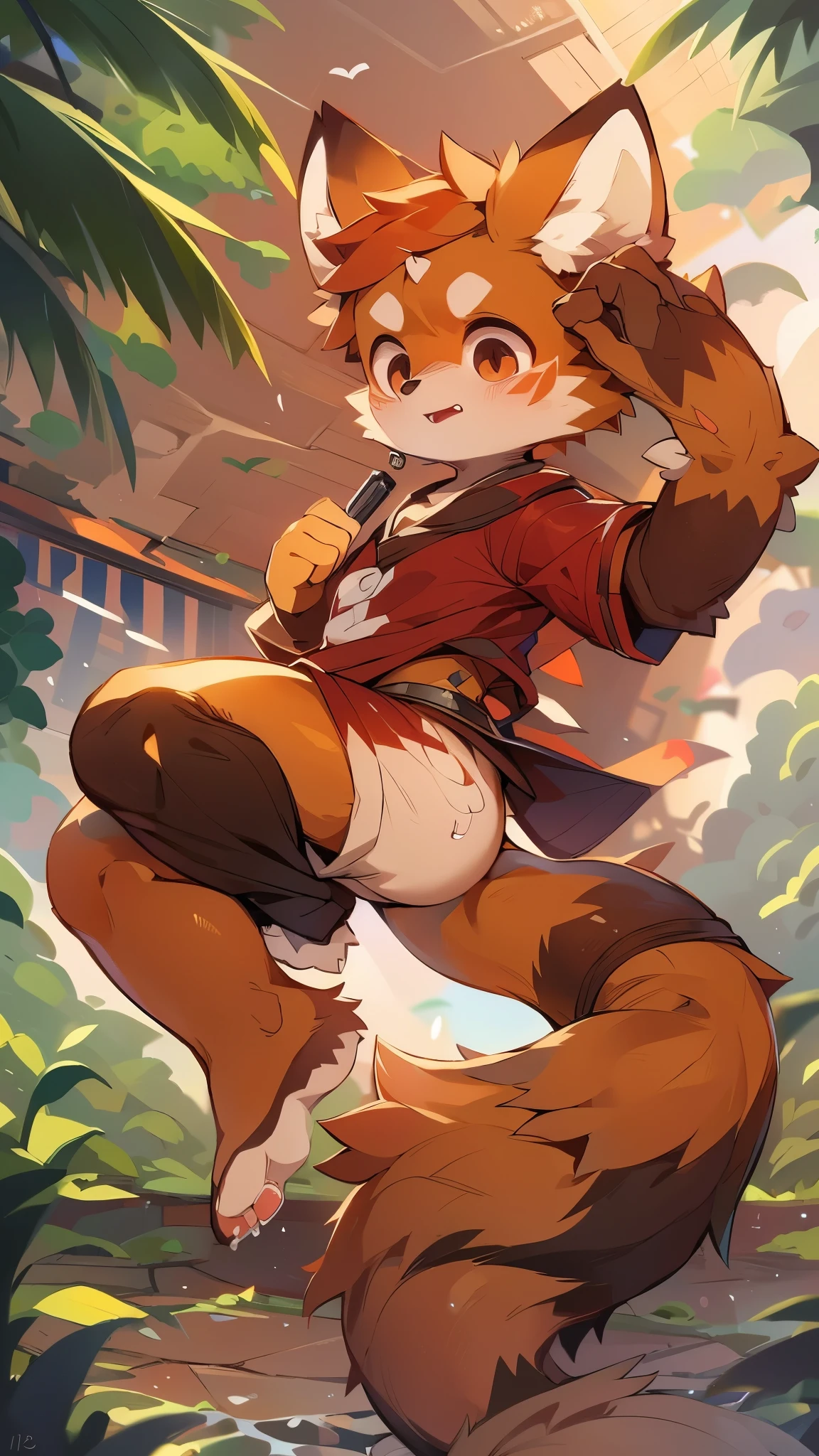 Kemoshota warrior, almost naked, dynamic angle, fighting, scars