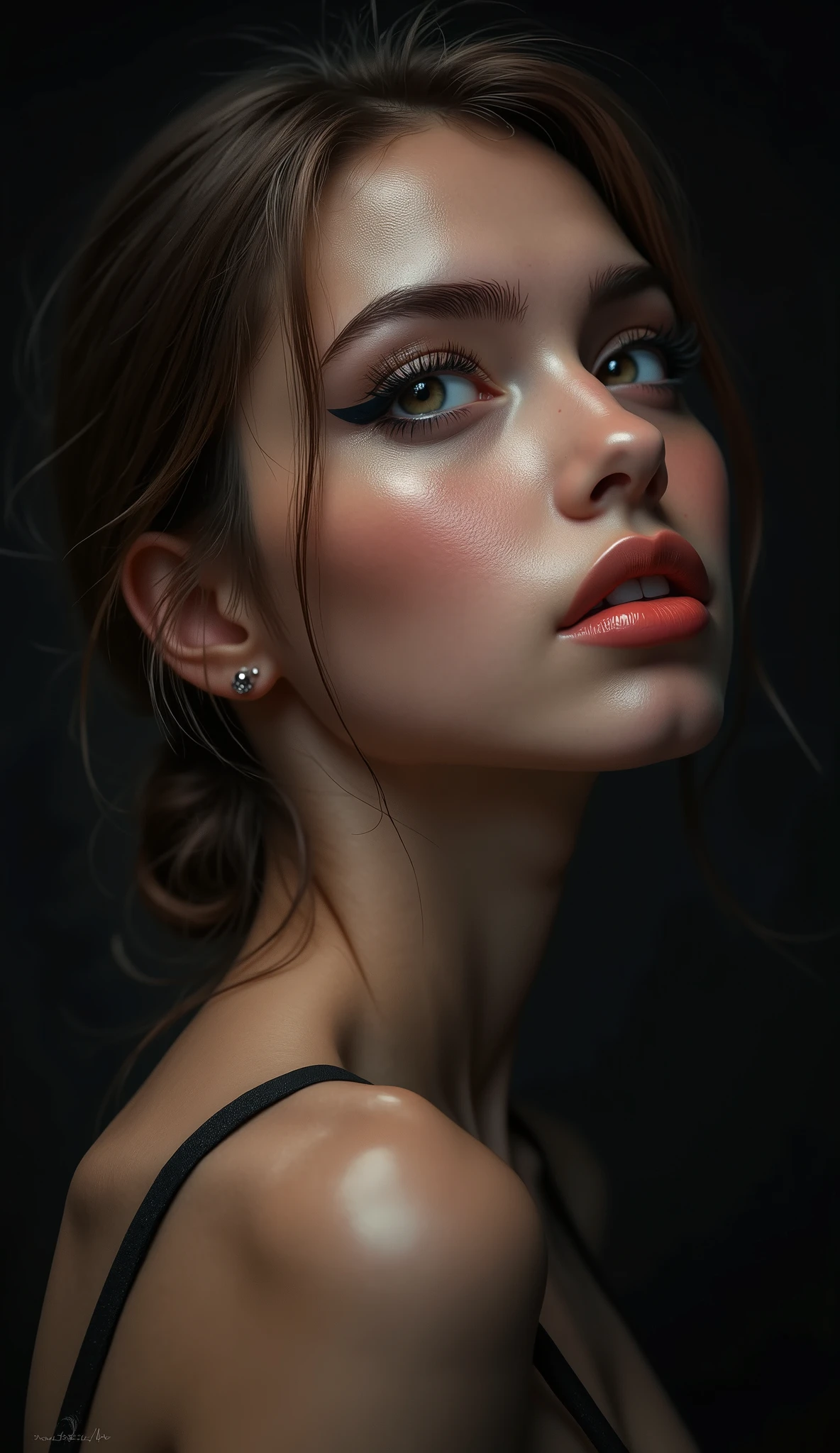 Realistic (photorealistic Realism), ((Ultra-realistic , ultra-high resolution)), ((Ultra-intricately detailed digital art)), professional photography, ((portrait)) a cute 1 Female, European, (ultra realistic texture details: velvety skin, hair),((close-up of her eyes:1.4)),((sharp focus, no blurr eyes, high resolution, absurd quality, Realistic brown_eyes:1.4),intricately detail:1.35),((extremely fine details eyes))((extra narrow eyebrows))(Carefully draw Long blue_eyelashes:1.2)(perfect round eyes:1.3).((finely detailed pupils:1.3))((extremely fine details pupils:1.3))((extremely fine details iris of the eyes:1.35))(Shining, mesmerizing, Vibrant eyes:1.22).(professional makeup:1.4)((perfect dark_eyeshadows:1.4)),detailed lips:1.3,(apply glossy red_lipstick:1.3)(pink_makeup:1.28), (beautiful little nose), (perfect proportions:1.2),(small head),(anatomically correct), perfect female body, (Very beautiful, detailed face :1.38)、((very detailed lips: 1.21)、(very detailed nose: 1.2)、((small head: 1.4))、((High Contrast))、((Erotic:1.6)), ((random expressions))、((firm full breasts:1.35)), (narrow waist:1.3), medium ass, beautiful cheekbones, (slim belly: 1.3), ((well-muscled body:1.3)), ((slim face)), ((anatomically correct))、(professional lighting)、((water gushing from above:1.15)), ((wet whole body and soaked hair:1.25)), ((thick layer of foam from large bubbles in all intimate areas: 1.25)), ((bent:1.3)), looking up, ((side shot)), ((shot from above:1.3)), ((body shot to knees))、