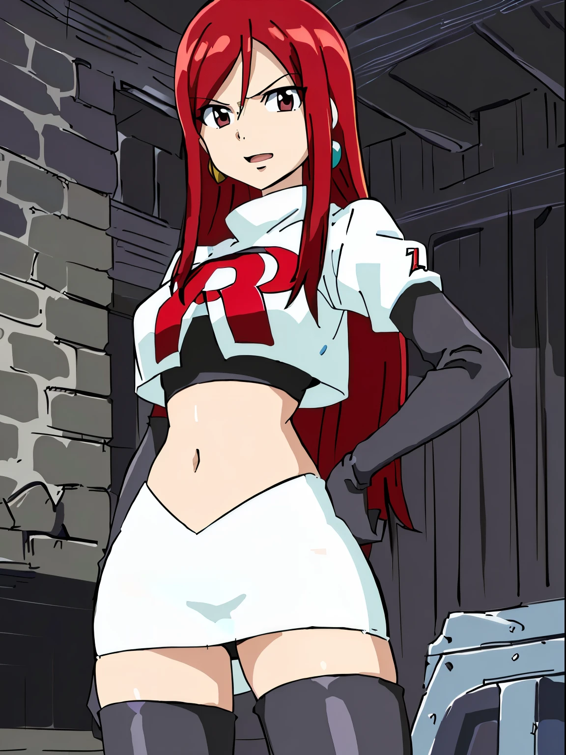real photos、real photos、real image、Highest image quality、Meilin Hawk、Squatting、spread legs、show white panties,Anime girl with red hair and green and white dress standing in front of a blue sky, Erza Scarlet as a real person, saiyan girl, portrait zodiac girl, shinkai makoto, tsukasa dokite, kakyoin, official art, Makinami, anna, :14 80s anime style, zodiac girl