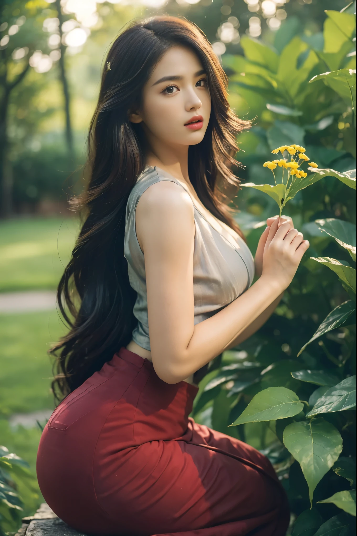 ((Best Quality, 8k, Masterpiece:1.3))), Crisp Focus: 1.2, (Beautiful Woman with Perfect Figure: 1.4) , multiple girls))),((((6girls))))、((6 girls))、The same face、matching uniform、(acmm ls outfit, dark red acmm top, wearing acmm long skirt, dark red acmm long skirt, printed skirt,)、Long black hair、((((Gigantic Breasts)))Raw photo、same person、Doppelganger、(group portraits), standing,ass focus ,front view,In the floral plants forest background ,film effect 、best position,best composition, perspective view, ultra wide view,(best quality,4K,8K,highres,masterpiece:1.2),ultra-detailed,(realistic,photorealistic,photo-realistic:1.37),HDR,studio lighting,sharp focus,