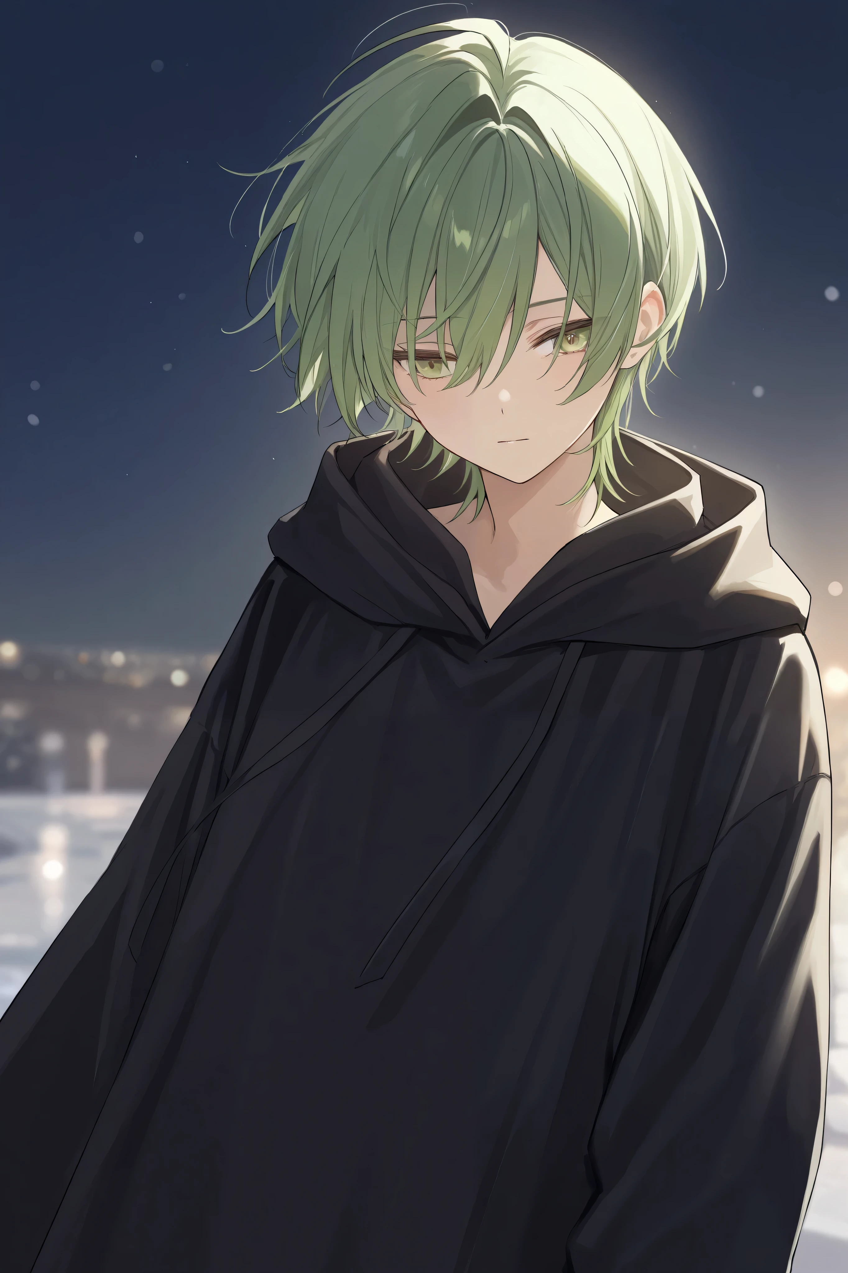 Woman with short green hair,Black robe