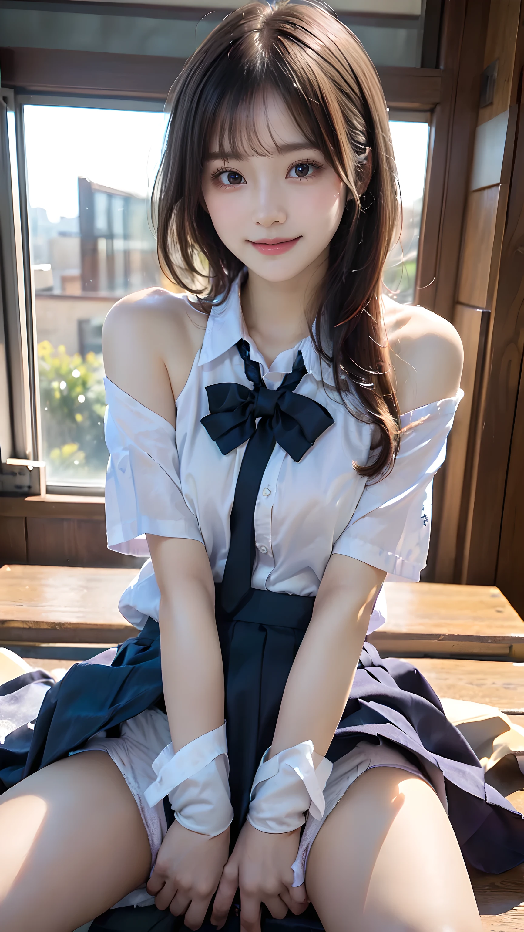 (masterpiece:1.2, Highest quality), (Realistic, photoRealistic:1.4), Beautiful illustrations, (Natural Side Lighting, Cinema Lighting), Written boundary depth,
Looking at the audience, Front view, 1 Girl, English, high school girl, 20-year-old, Perfect Face, Symmetrical cute face, Shiny skin, Spread your legs,
(Bob Hair:1.7,blonde), Asymmetrical bangs, Big eyes, Droopy eyes, long eyelashes chest), thin,
Beautiful Hair, Beautiful Face, Beautiful and beautiful eyes, Beautiful clavicle, Beautiful body, Beautiful breasts, Beautiful thighs, Beautiful legs, Beautiful fingers,
((High quality fabric, Brown knitted vest, Short sleeve white collar shirt, Navy Pleated Skirt, Navy bow tie)),
(Beautiful views), evening, (Inside the flower shop), squat,Wide-open legs, (smile, wonderful, Open your mouth), (((Skirt flip, No pants, Genitals are visible))), Full Body Shot, Dark blue socks, Sexy Face, Inverted nipples,
